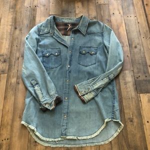 Free People, Snap Down, ULTRA soft denim top.